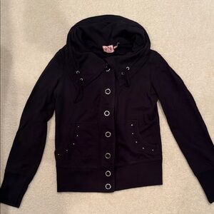 Juicy Couture Vintage Y2K RARE Black Collar Jacket with Snaps & Grommet Details